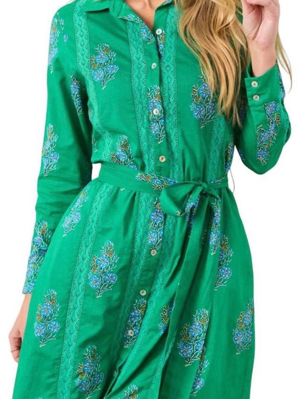 Printfresh Meredith midi dress in bouquet blossoms (green) size XL